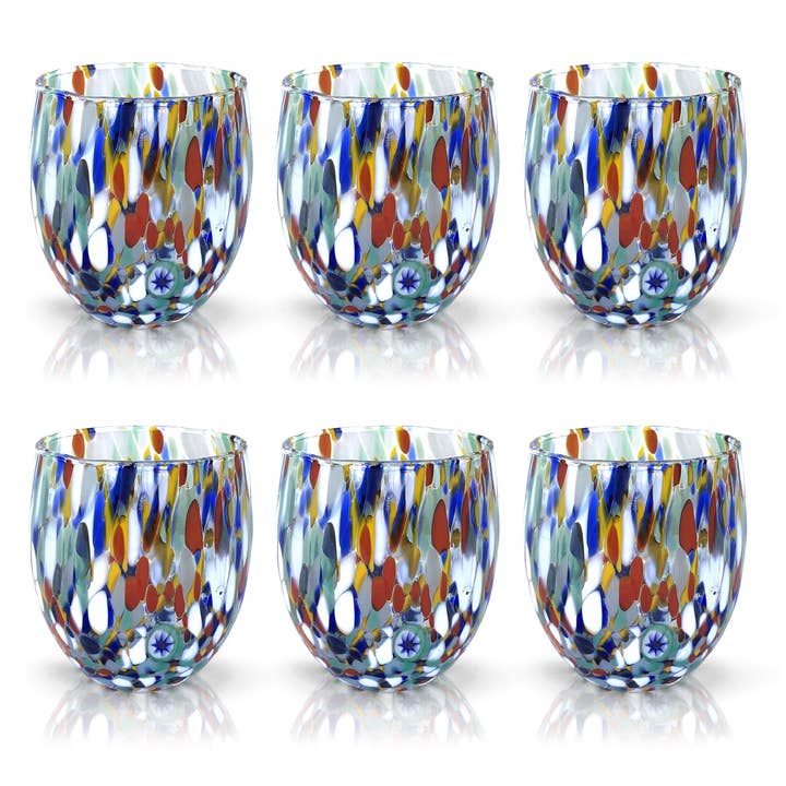 6 Verres à eau en verre soufflé « Les couleurs de Murano » - ARLECCHINO pour la vente par Mazzega Art & Design