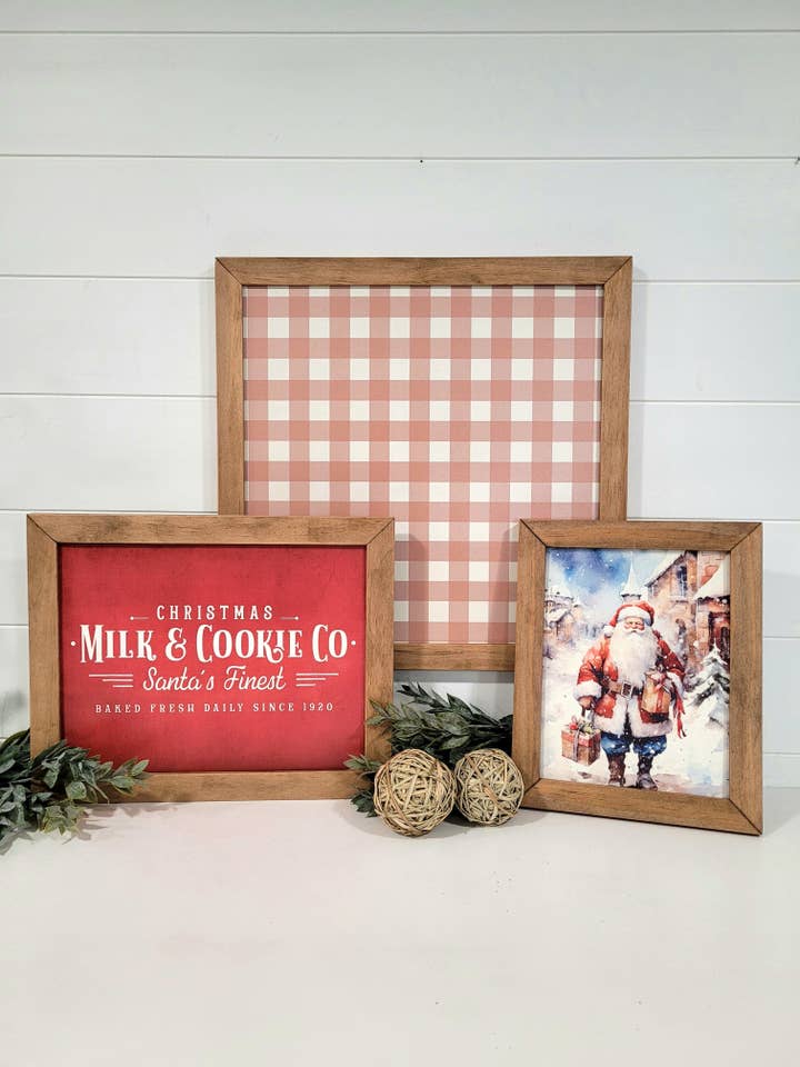 Tan Plaid | Milk & Cookies | Santa Wood Sign Set for wholesale by Jolie Mae Collections