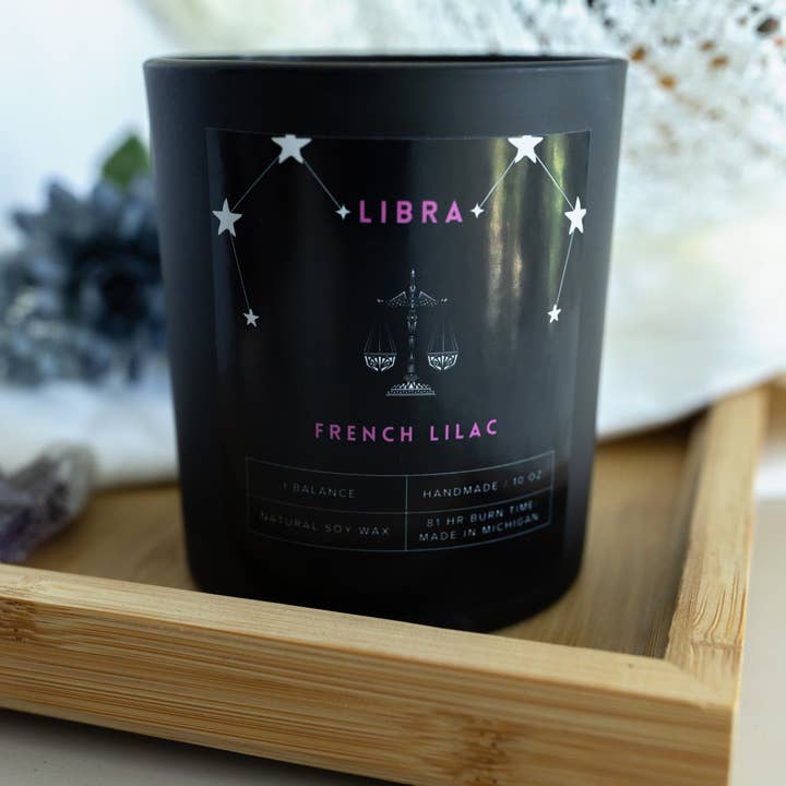 Libra Zodiac Crystal Soy Wood Wick Candle for wholesale by Amara Candles