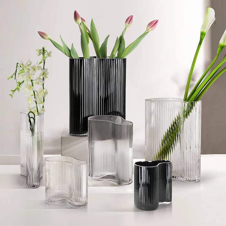 Galore Home - Wholesale Vase - 10" &14" Wavy Ribbed Designer Vase