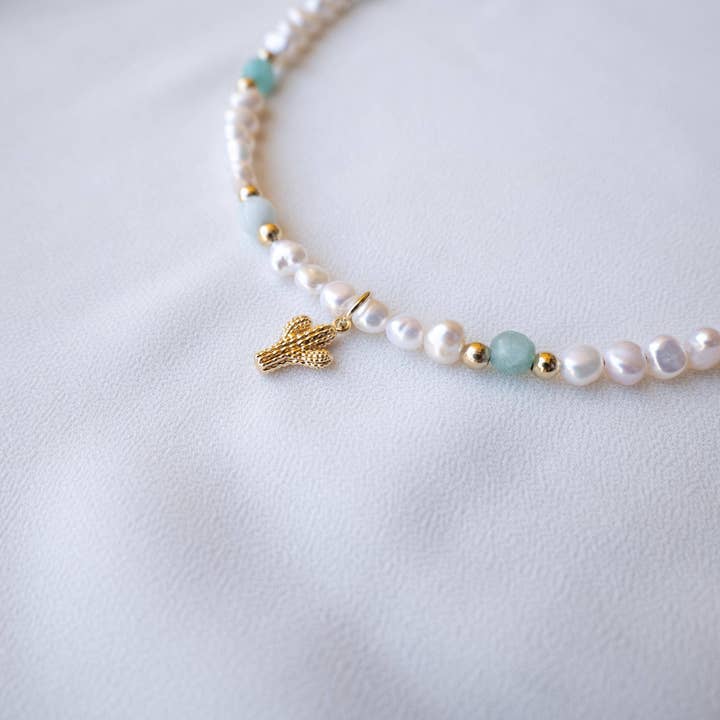 OE! - Wholesale Beaded/Pearl Necklace - ACQUAMARINA - Collana cactus con perle e aquamarina5