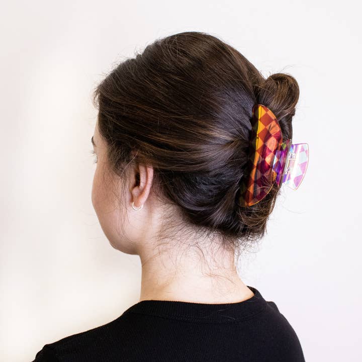 Frog Sac - Wholesale Hair Clip - Women's - Medium Round Iridescent Checkered Hair Claw Clip8