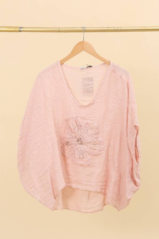 LÉA & LUC – Túnica - Mulher por atacado – Blusa com flor em linho 100% REF. 112097