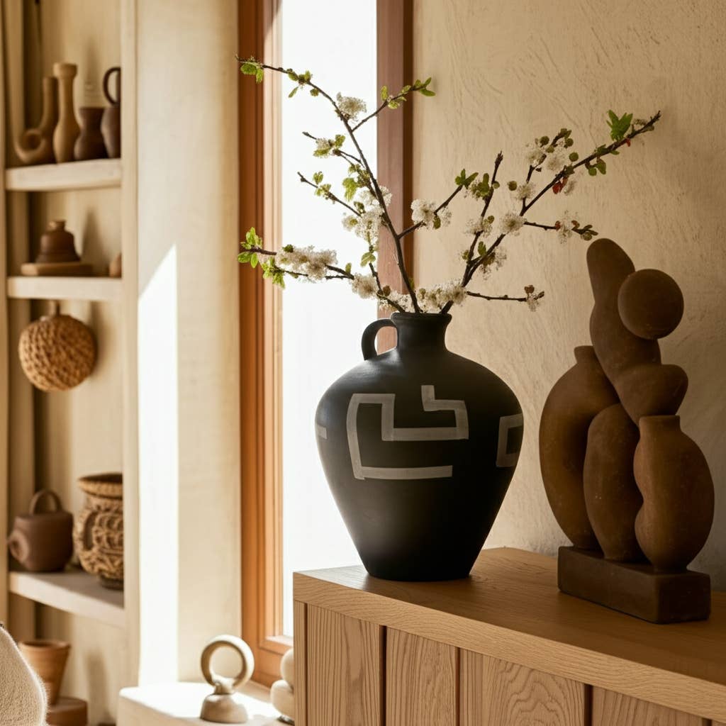 Sagebrook Home - Wholesale Vase - Decorative Vase - Gray Ceramic Painted Aztec Jug, 12 in.