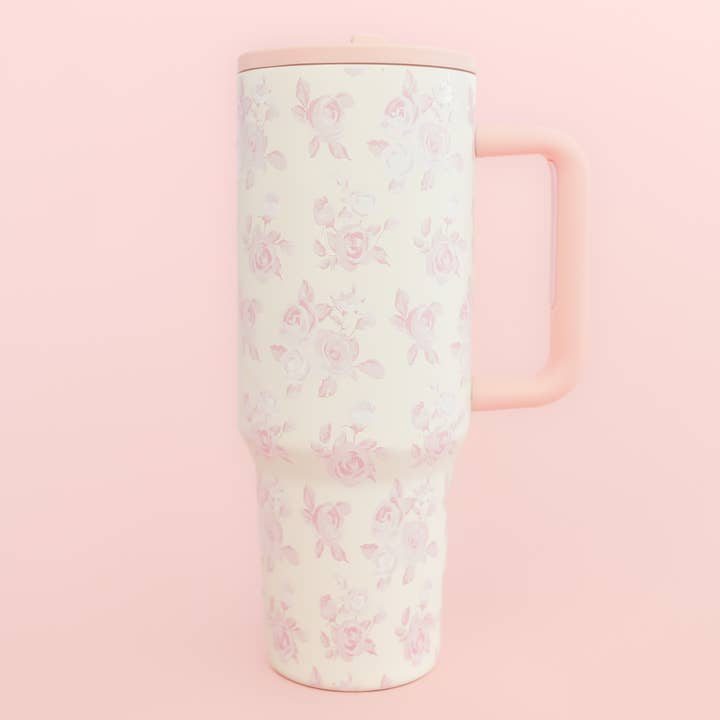 Rock Paper Scissors - Wholesale Insulated Mug/Tumbler - Pink Floral 40oz Tumbler with Spill Proof Lid and Flip Straw1