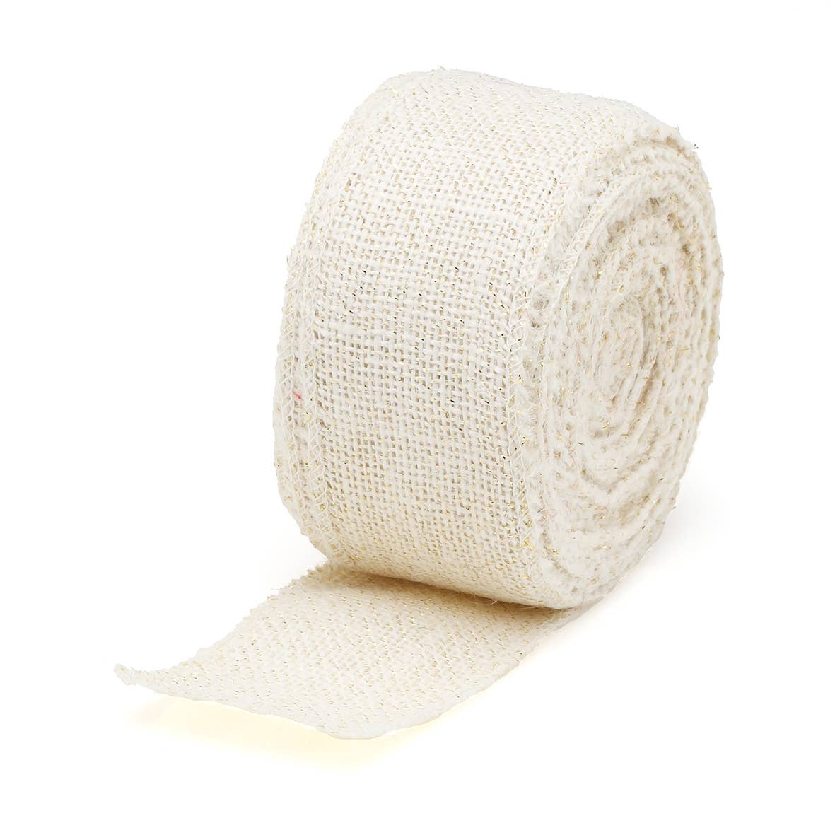 La Cordeline - Wholesale Ribbon - Gift Wrapping - White Lurex Gold Burlap Ribbon 6cm x 10m1