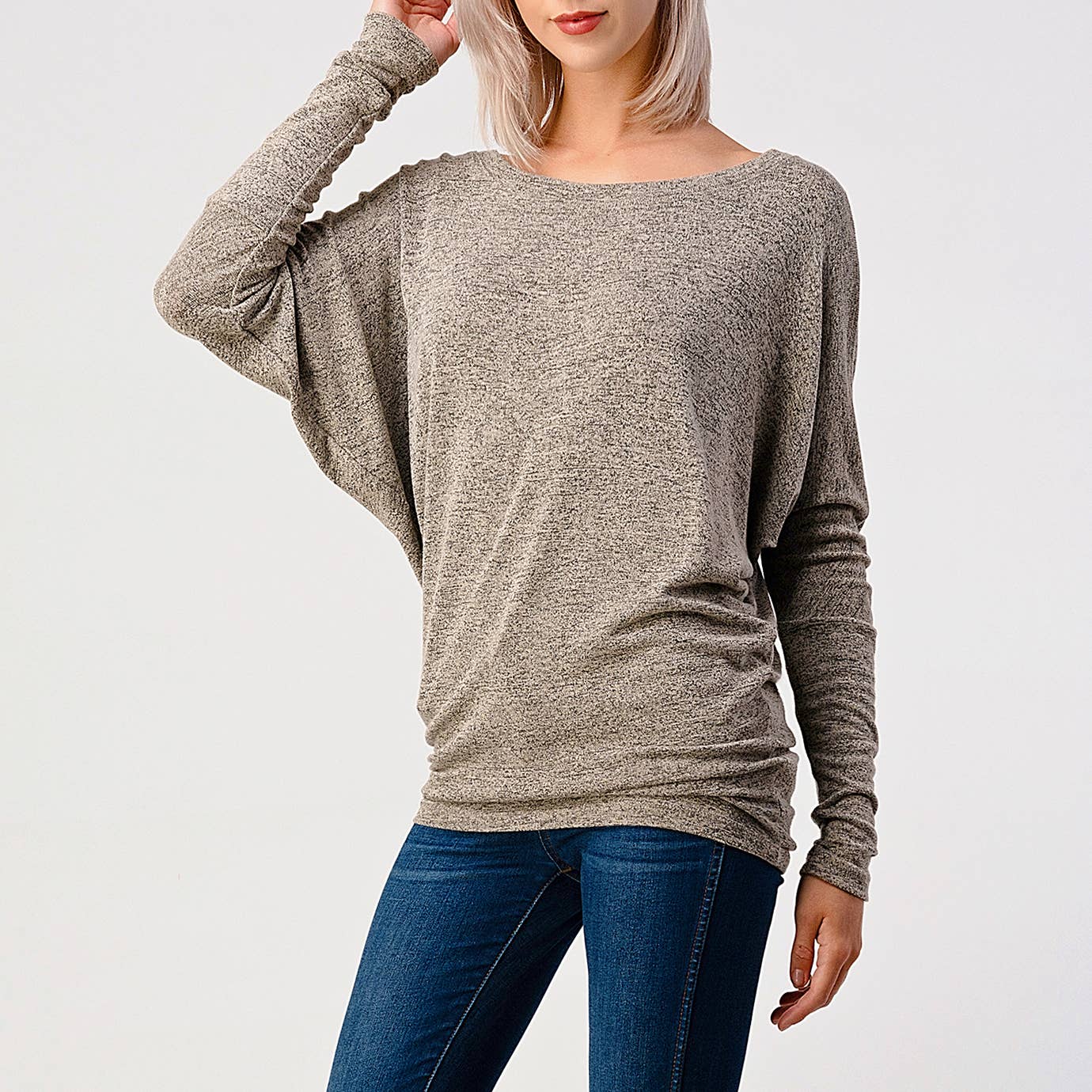 Heimious - Vente Haut en maille – femme - Haut en tricot Hacci à manches longues et col rond à manches Dolman, 270170