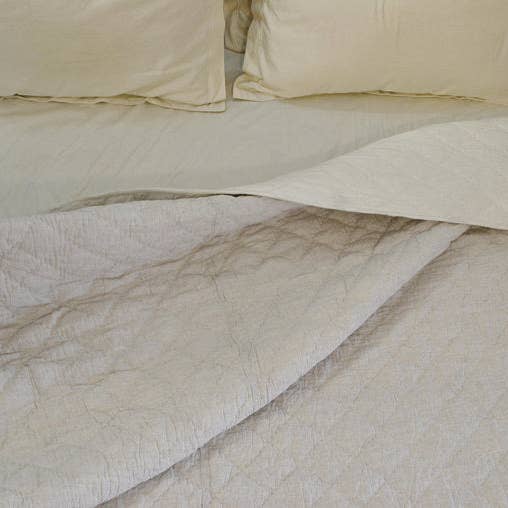 Handmade Oatmeal Linen Quilt in Diamond Pattern for wholesale by Amore Beauté
