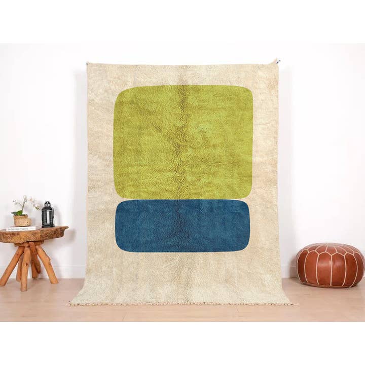 Tapete Abstrato Marroquino – Blocos Mostarda e Azul Profundo por atacado de woolsouk ( We handle U.S. import procedures for you )