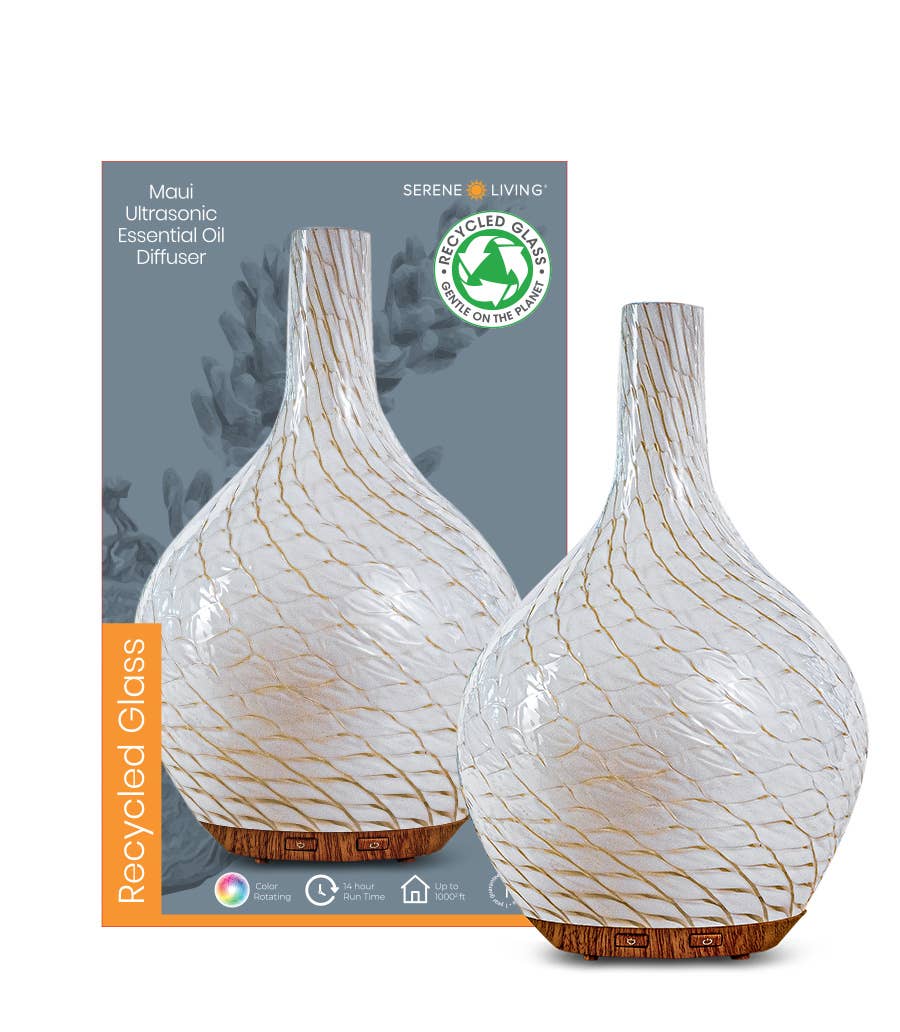 Greenair Inc. - Wholesale Electronic Diffuser - Maui Glass Diffuser with waves and gold etching - great gift2