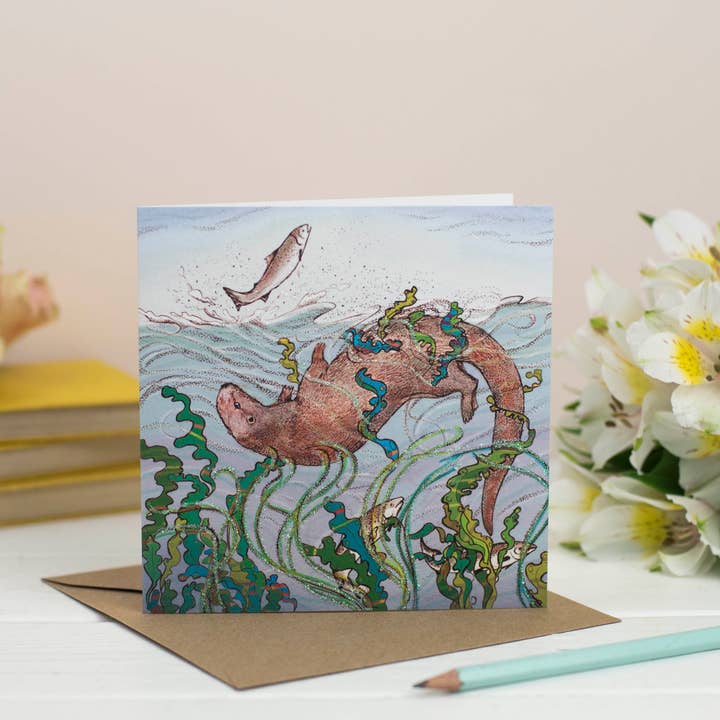 Otter Greeting Card for wholesale by Fay's Studio