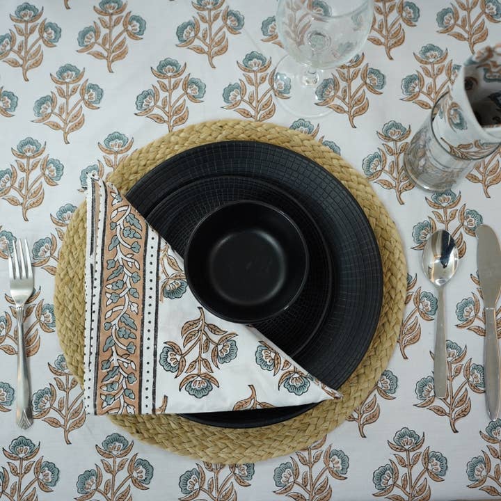 Natural Block Print Design Set of 4 Table Napkin -Bael patra for wholesale by Fabdivine