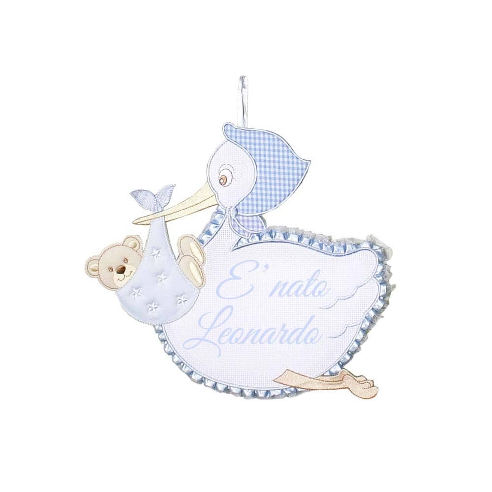 Almatex srl - Wholesale Ornament - Stork birth ribbon WITH TEDDY BEAR TO EMBROIDER1