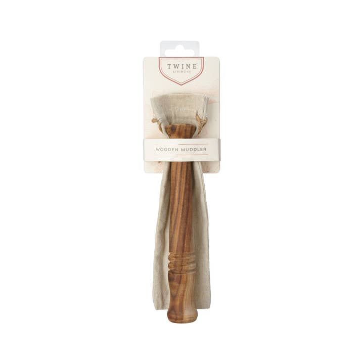 Twine - Wholesale Muddler - Acacia Rounded Top Muddler w/ Burlap Storage Bag