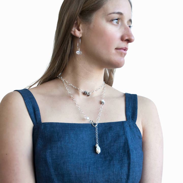 Sterling Silver, Pearl, Quartz On the Rocks Necklace for wholesale by RockHill Designs