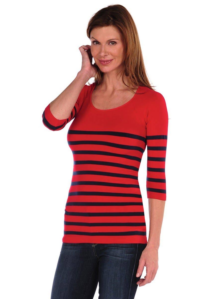 TINA Stephens Italy/Tees By Tina - Wholesale Knit Top - Women's - Nautical Stripe 3/4 Sleeve (501Q)4