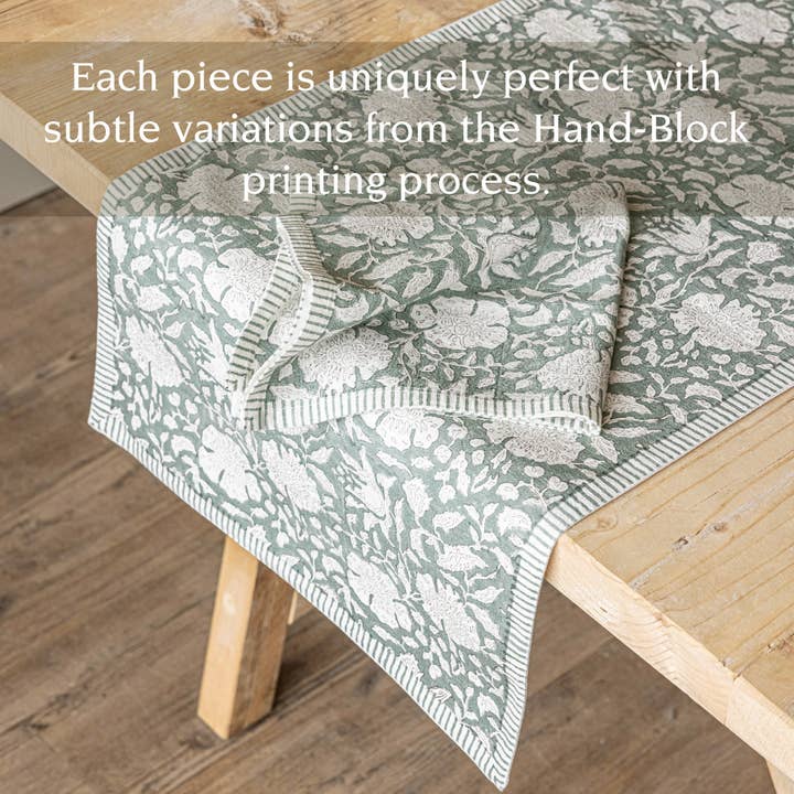 over&back - Wholesale Table Runner - Hand-Blocked Table Runner Floral Patterns 18x10845