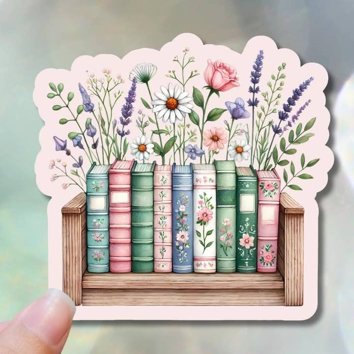 Wildflowers & Books Vinyl Sticker |Cottagecore Vinyl Decal | Book Lover Gift | Bookish Sticker for Bookworm | For Laptop, E-Reader, Bottle for wholesale by Belle Lis Design Co.