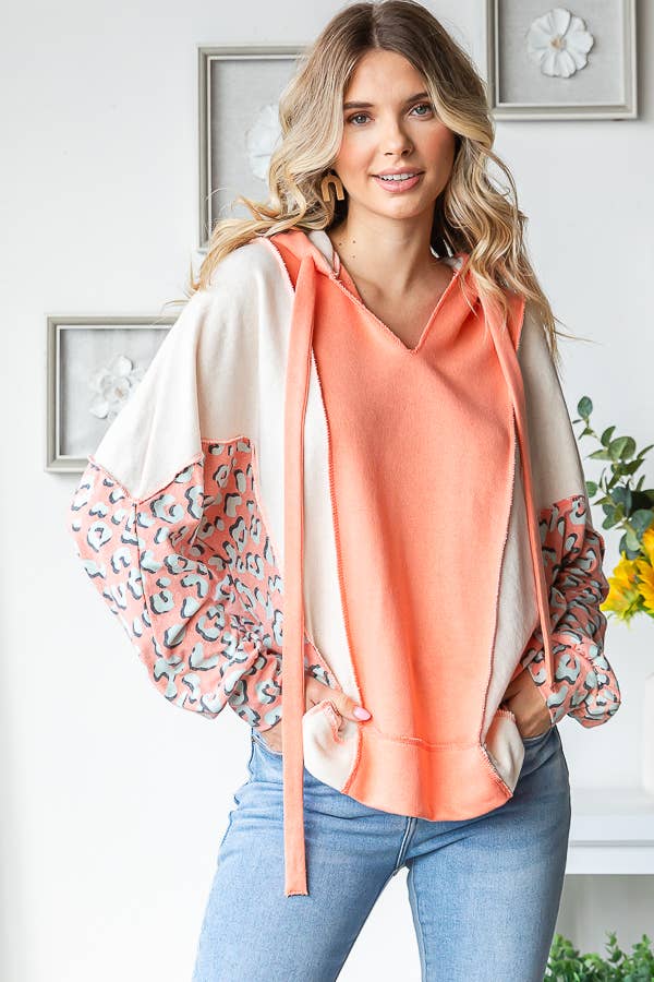 7th Ray – Hoodie – Mulher por atacado – Camisola com Capuz e Cordão, Decote em V, com Blocos de Cor e Patchwork T542514