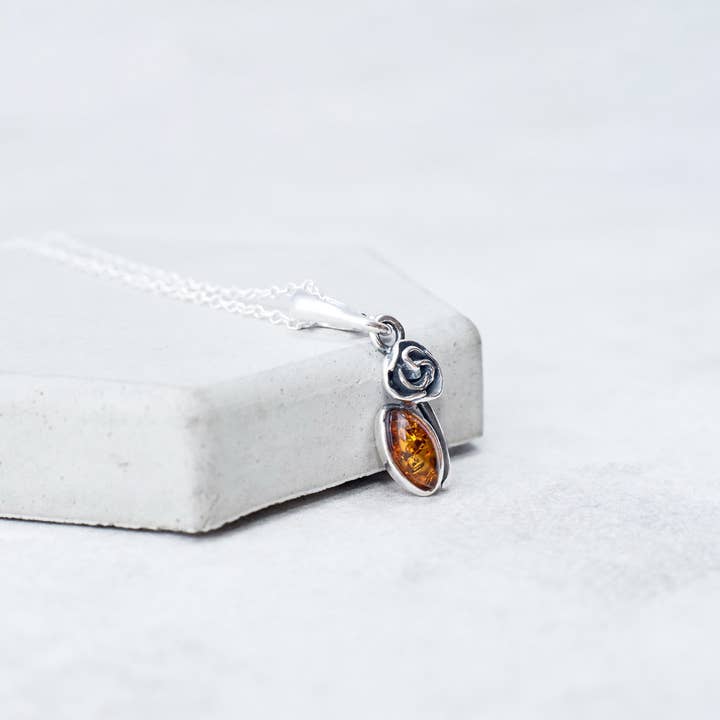Dainty Amber Pendant Amber Rose Pendant Silver Rose Pendant for wholesale by Marcin Waryszak