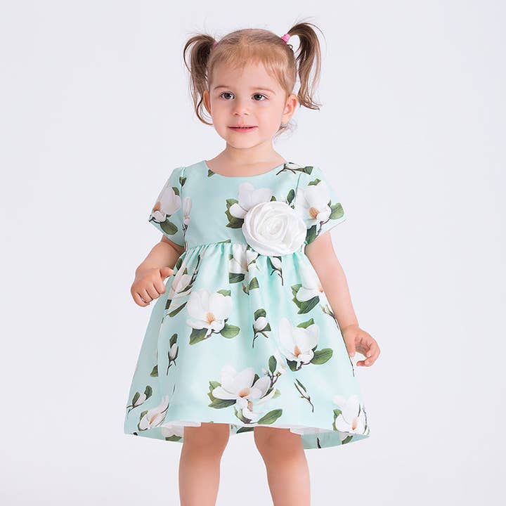 3D Flower Appliqué Baby Girl Dress for wholesale by Mama Luma
