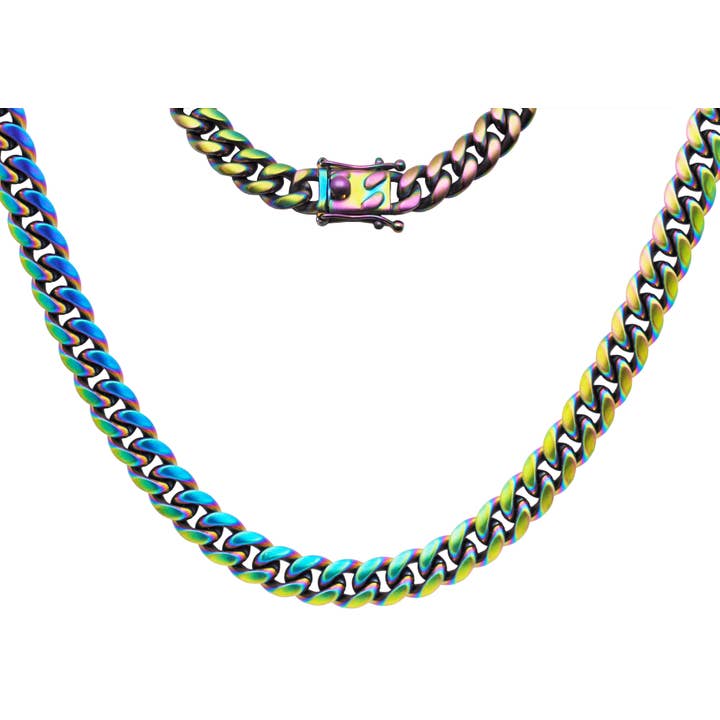 Blackjack Mens Jewelry - Wholesale Link & Chain Necklace - Rainbow Plated Cuban Link Chain Necklace