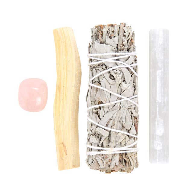 Something Different Wholesale - Wholesale Sage Bundle - White Smudge Kit with Rose Quartz Crystal