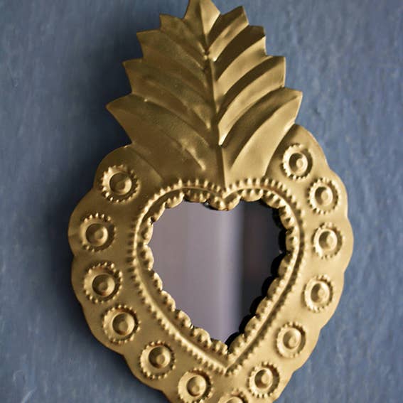 P.I.Project America - Vente Pompons décoratifs/décorations murales - Golden sacred heart Mexican Milagro Tin Ornament