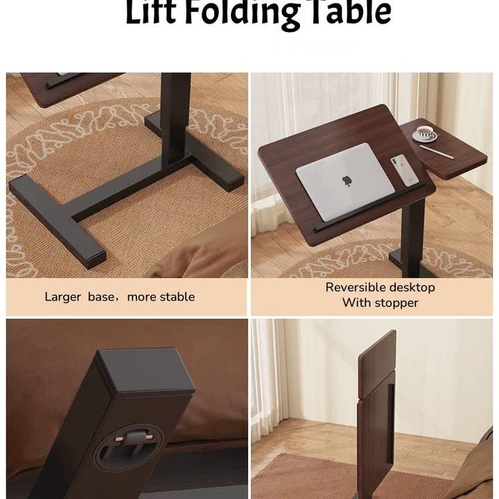 39F Inc. - Wholesale Side Table - Adjustable Overbed Laptop Table with Wheels Walnut Finish6