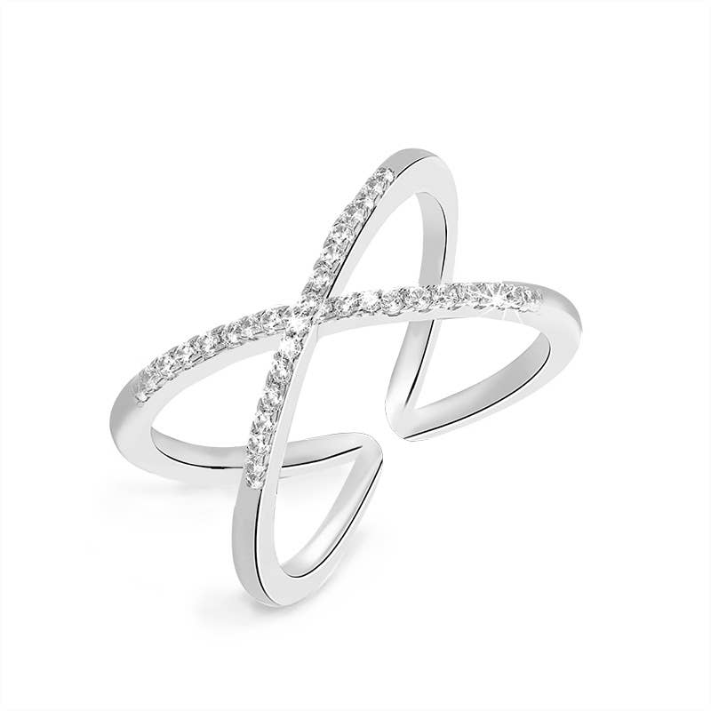 AMORINO SRL - Wholesale Multi-Stone Ring - ADJUSTABLE OPEN CROSS RING WITH ZIRCON -YC25544B3880