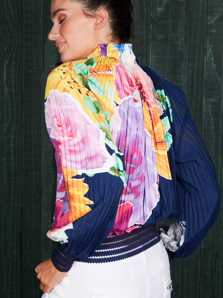 MACKENZIEMODE - Wholesale Blouse – Women’s - Pleated Blouse - Neon Floral7