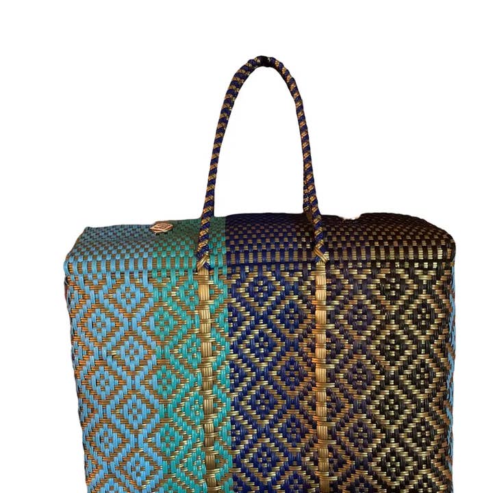 The Faria - Wholesale Beach bag - Turquoise Handwoven recycled plastic beach Bags 5