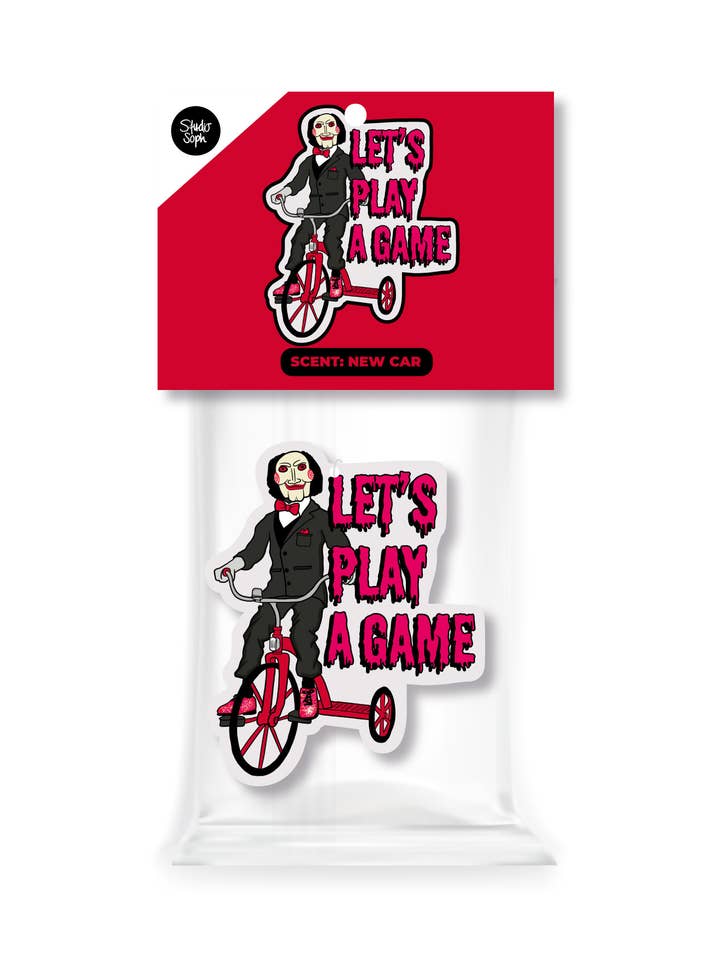 Let's Play A Game Saw Doll Halloween Air Freshener for wholesale by Studio Soph (We Pay Your Import Fees - We Ship DDP)