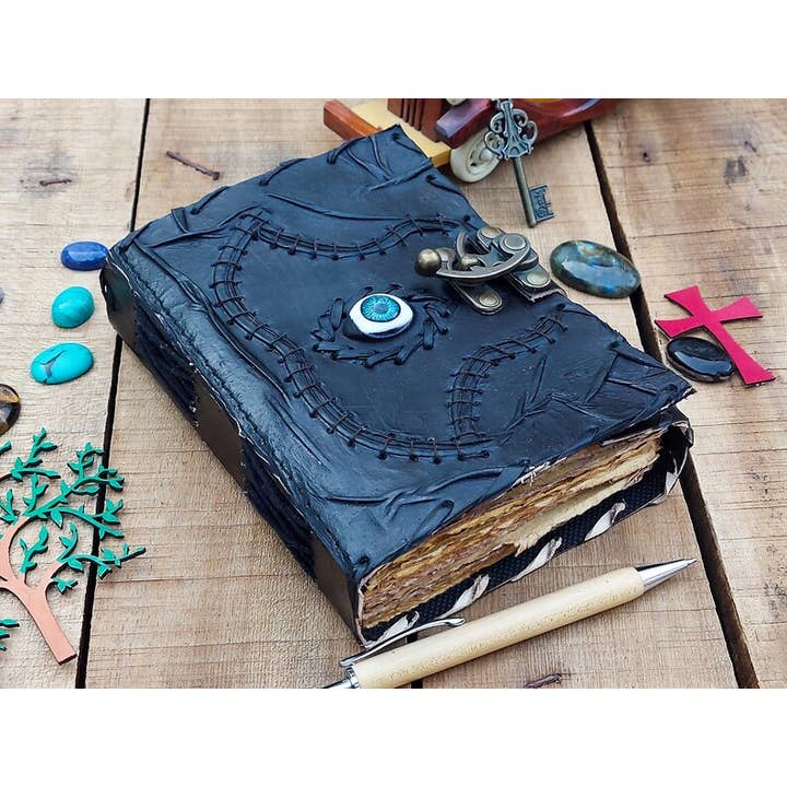 Jay mataji Handicrafts - Venta al por mayor Diario/agenda - Libro Hocus Pocus, Blue Eye Leather Journal, libro de hechizos, cuero1