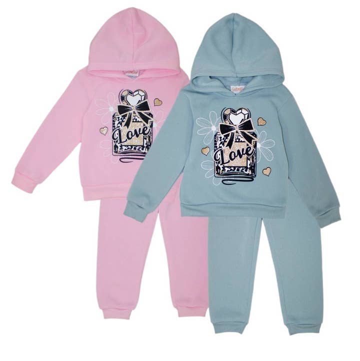 Hemworld - Wholesale Top & Pant Set - Kids - GIRLS PINK Love Screen Hooded Pull Over Jogset-86110020
