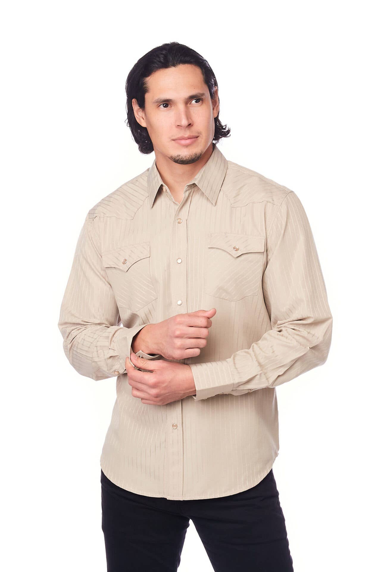 Rodeo Clothing - Wholesale Button Down Shirt - Men's - Men's long sleeve western cotton/poly yarn-dyed plain shirts30
