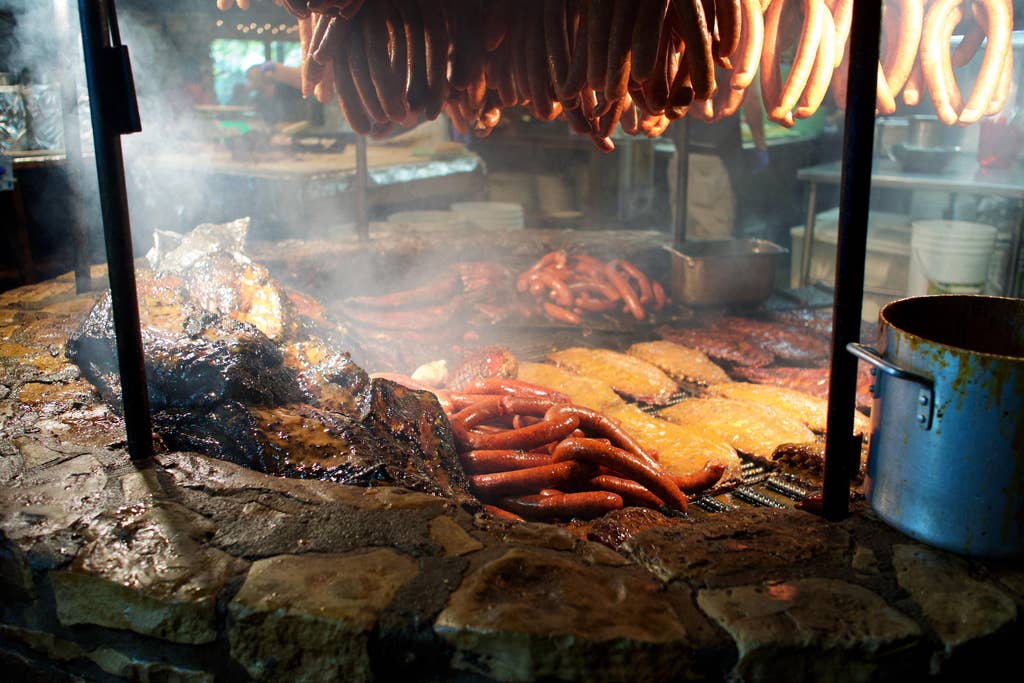Multi Color Meat Smoking Over the Pit Texas BBQ Photo Photograph Wall Art for wholesale on Faire0