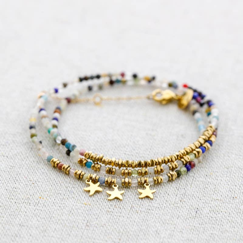 Sonata – wholesale Snap-smycken – Trestegs stålarmband med hängande stjärnstenar3