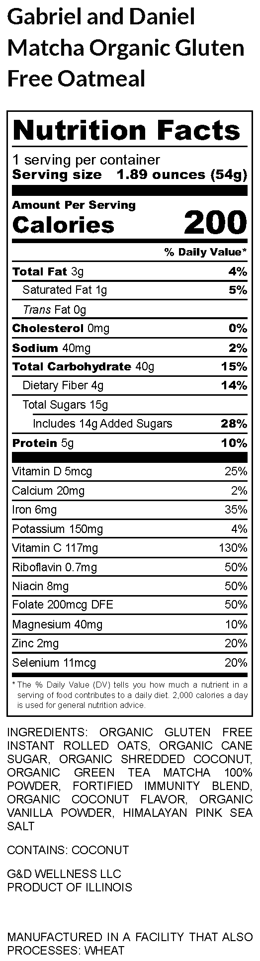 Gabriel & Daniel Wellness Oatmeals - Vente Avoine - Pack de 24 tasses de flocons d'avoine instantanés bio SS - Matcha & Noix de coco3