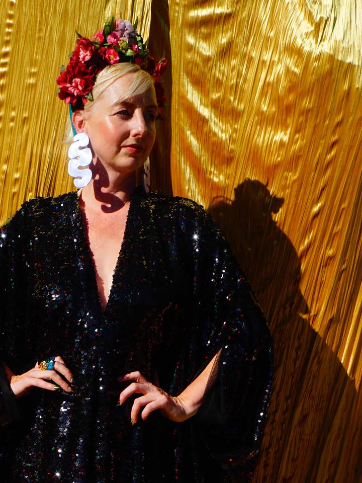 Fumbalinas - Wholesale Kaftan - Women's - Petrol Black Holographic Sequin Maxi Kaftan Gown/Kimono Robe6