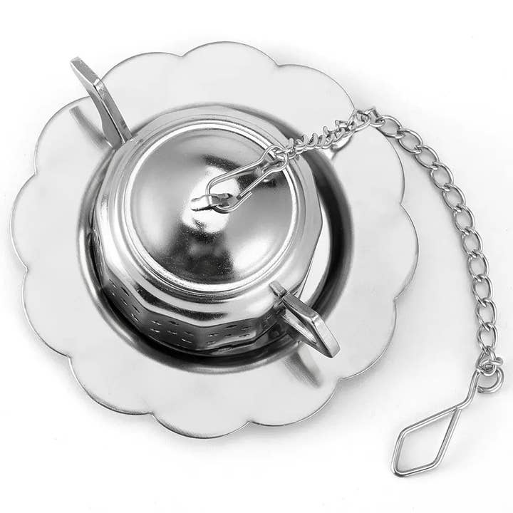 Magnifique Hearts - Wholesale Tea Strainer/Infuser - Stainless Steel Teapot Tea Infuser - 2.4", with Drip Tray1