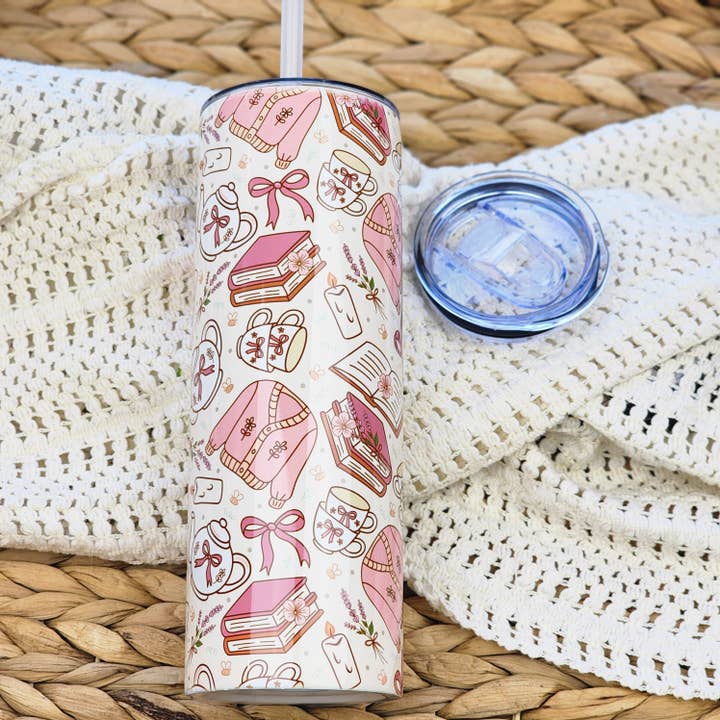 Tumbler - Cozy Reader Pattern - 20 Ounce Tumbler for wholesale by Be Kind Booktique