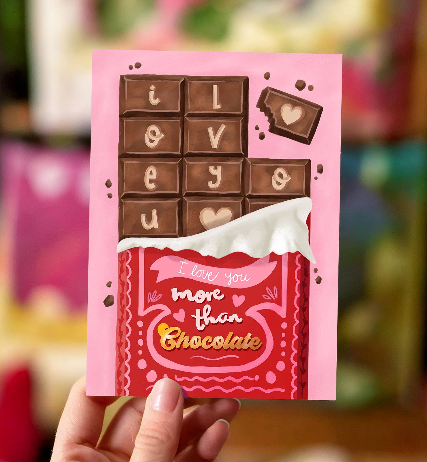 Aniet Illustration - Vendita all'ingrosso Biglietti per San Valentino - Biglietto di San Valentino « I love you more than chocolate bar love »1