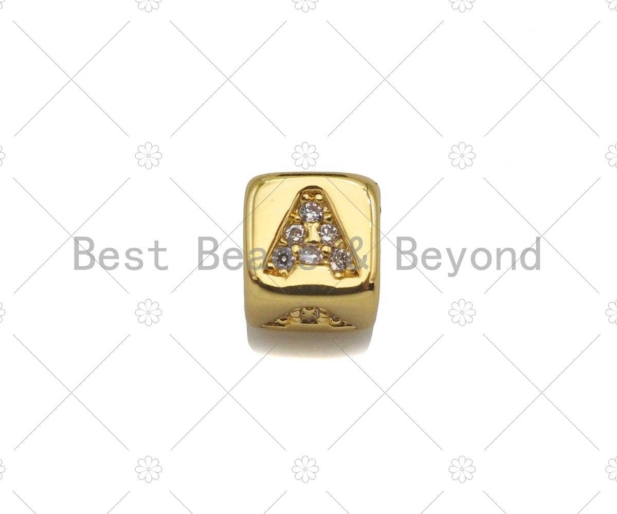 BestBeads&Beyond - Vendita all'ingrosso Ciondolo/pendente - 6mm oro alfabeto cz micro pavimentano grandi fori distanziatori perline, zirconi cubici lettera perline, lettera iniziale perline, lettera cubica, sku #JL431