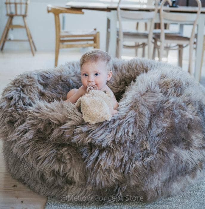 Mellow - Wholesale Pouf - Natural Sheepskin Beanbag - Greige16