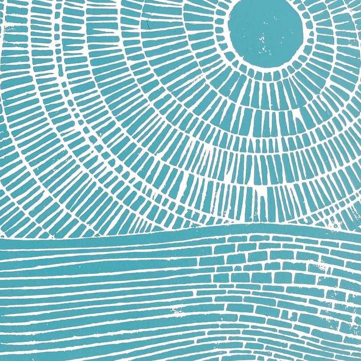 Sunset on the ocean - Hand pressed Linocut print (8x10in) for wholesale by The Big Harumph