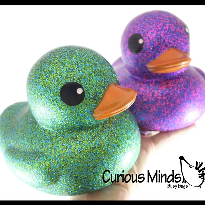 Curious Minds Toys - Wholesale Bath Toy - Baby - 1 Jumbo Glitter Rubber Ducks - Rubber Ducky Duckies - Cute N