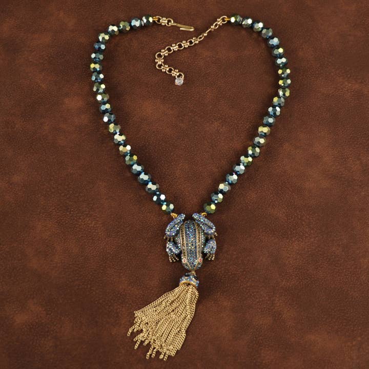 Vintage Frog Gold plated Necklace with Tassel and Crystal for wholesale by GirlyPirateCo