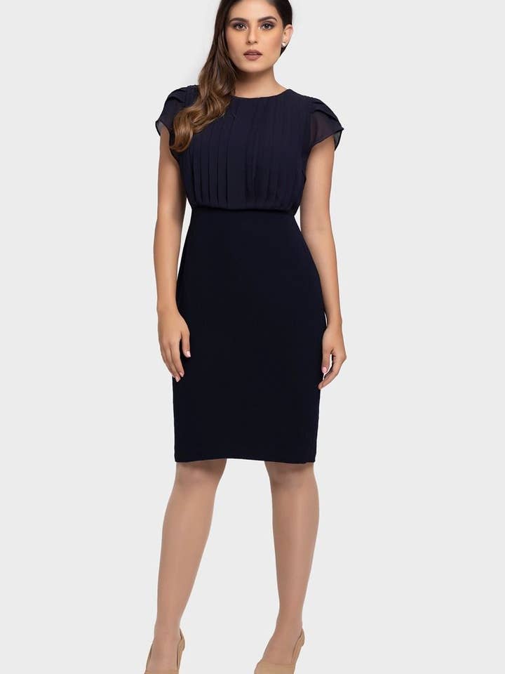 Robe en mousseline plissée à manches tulipes bleu pour la vente par LBV Fashion