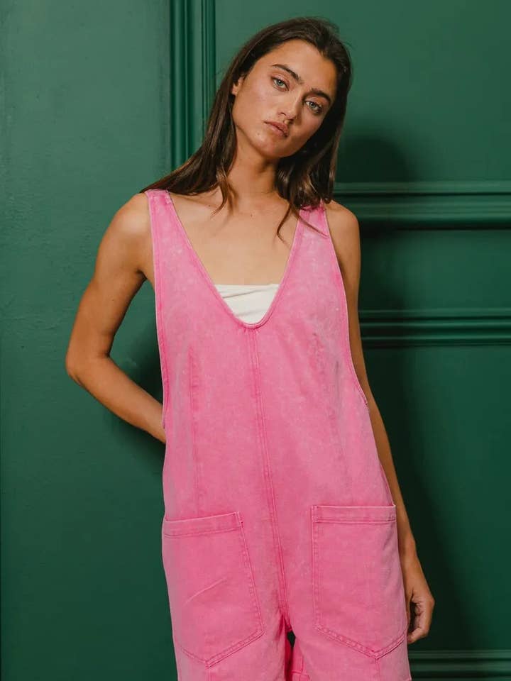 BiBi Patch Vintage Washed Denim Shortall for wholesale by React Activewear